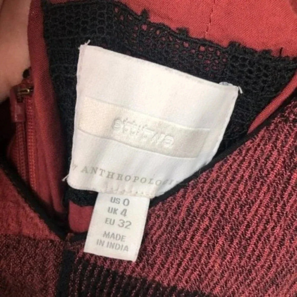 Anthropologie Ett:twa Red & Black Checked Plaid Wide Leg Crop Jumpsuit 0 - Picture 9 of 12